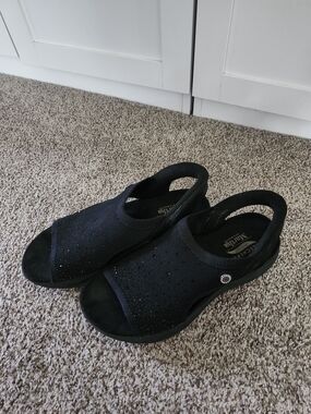 Skechers Black Slingback Knit Slip In Sandals with Sparkle Accent Arch Fit 7